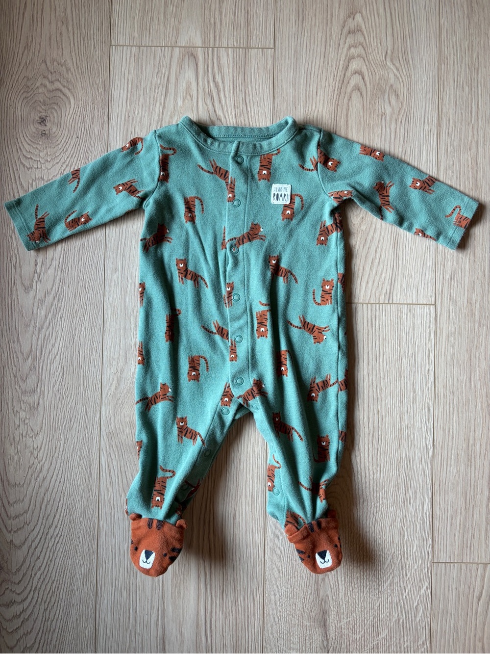 Carter’s Green Tiger Print Baby One-Piece Footed Romper
